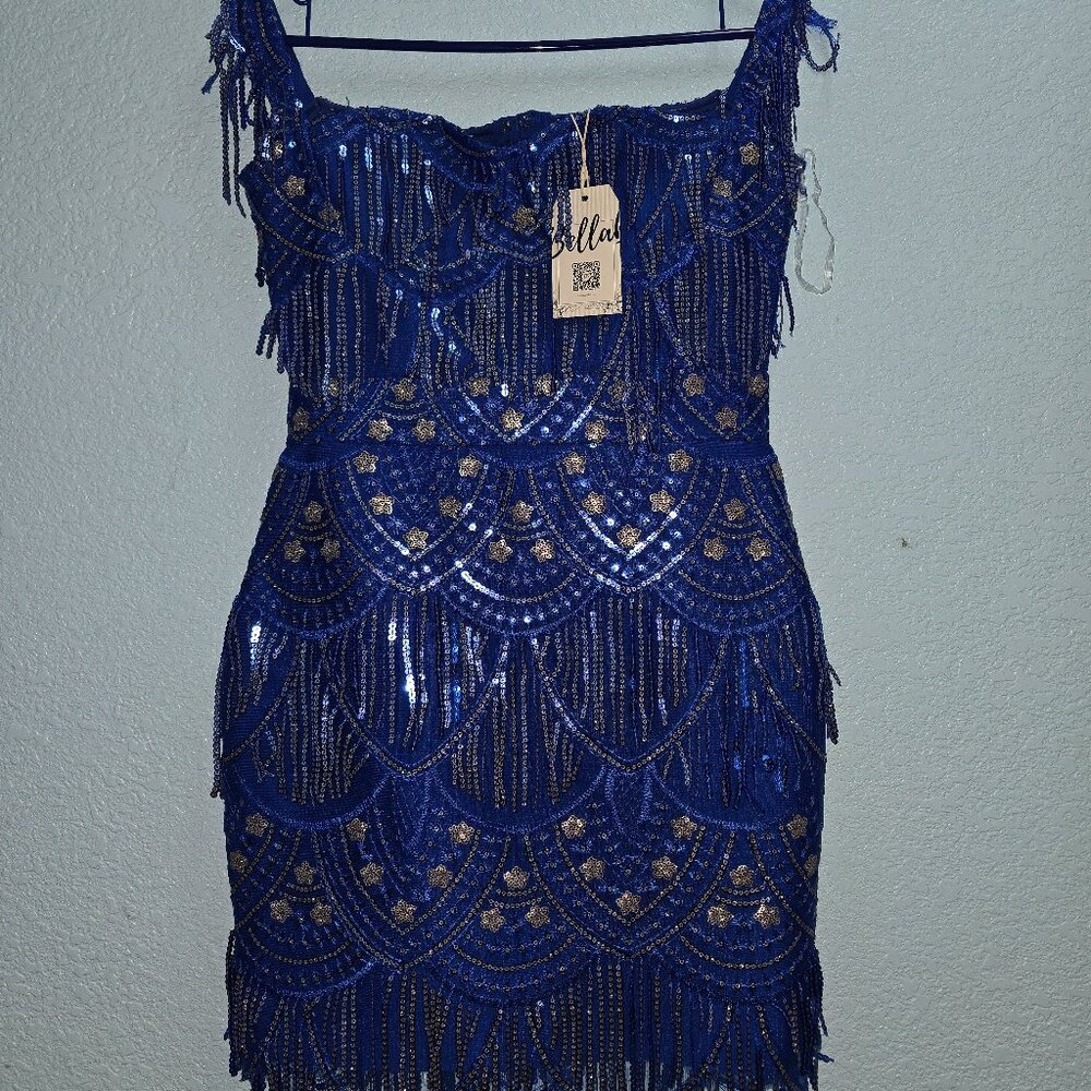 Bella Barnett blue sequin dress